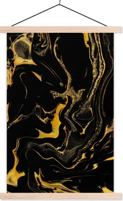 Produktbild von MuchoWow® Textilposter Muster - Gold - Schwarz 40x60 cm mit holzfarbenen Rahmen - Poster