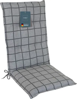 Produktbild von LILENO HOME Gartenstuhl Auflagen als [1er Set - Hochlehner] in Yacht-Karo Hellgrau - bequeme Liegen als Sitzauflagen für Gartenmöbel - Stuhlkissen für Gartenstühle und Klappstühle