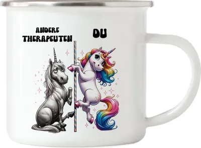 Produktbild von Andere Therapeuten Du Einhorn Emaille Tasse Therapeut Lebensfreude Humor