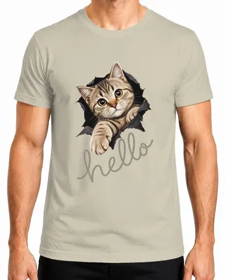 Imagen del producto de Camiseta para hombre con estampado "Hola, gatito lindo", diseño de gato, estilo sarcástico, para amantes de los animales, color natural, talla M