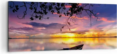 Produktbild von Bild auf Leinwand - Leinwandbild - Boot Sonnenuntergang See Himmel - 100x40cm - Wand Bild - Wanddeko - Leinwanddruck - Bilder - Kunstdruck - Leinwand bilder - Wandkunst - AB100x40-2967