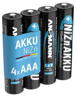 Produktbild von ANSMANN Micro NiZn Akku AAA 1,6V 550mWh, wiederaufladbare Batterien - 4 Stück