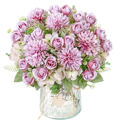 Kunstblumen-Set 4 Stück – Hortensien & Rosen, lila, 30 cm