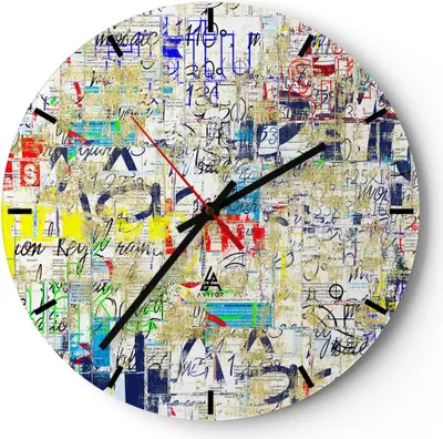 Produktbild von Wanduhr - Rund - Glasuhr - Straße Graffiti Wand Wandmalerei - 30x30cm - Schleichendes Uhrwerk - Lautlos - zum Aufhängen bereit - Dekoration Modern - Wanddekoration aus Glas - C3AR30x30-2907