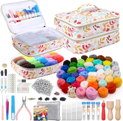 Produktbild von 385-teiliges Nadelfilz-Set - 45 Farben Wollfilz Starterset