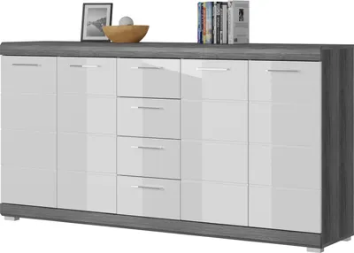 Produktbild von Sideboard "Shawn" weiß Hochglanz und Rauchsilber grau Kommode 165 x 85 cm