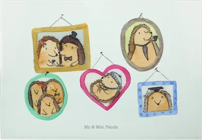 Produktbild von Mr. & Mrs. Panda Servierplatte Igel Familie - Weiß - Geschenk, Glas-Schneidebrett, Muttertag, Mama, Vesperplatte, Hackbrett, Frühstücksbrett, Bilder, Schneidebrett, Liebe