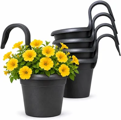 Productafbeelding van Hangende bloempot 16 cm, 6 stuks, kunststof, voor balkon, antraciet