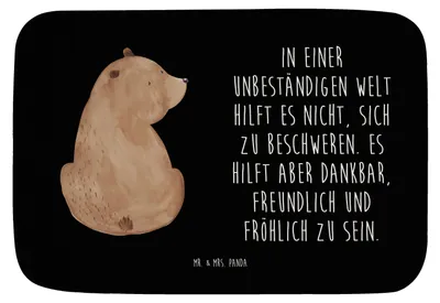 Produktbild von Mr. & Mrs. Panda Badteppich Bär Schulterblick - Schwarz - Geschenk, Badematte, Selbstachtung, duschmatte, Bären, Weisheit, Badezimmer Matte, Badezimmerteppich, Teddy