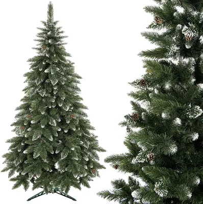 Image de Sapin de Noël artificiel Premium 220 cm Pin Diamant avec neige artificielle et vrais cônes Aspect hivernal Sapin de Noël