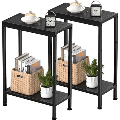 Image de Omgoods - Petite table d'appoint avec 2 compartiments et espace de rangement, noire