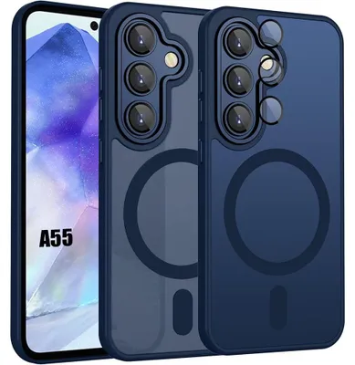 Image de Coque pour Samsung Galaxy A55 5G, avec Cercle Magnétique et Vitre Caméra Anti-Rayures - Bleu Marine