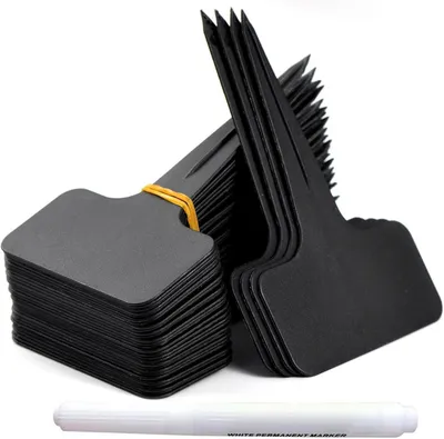 Produktbild von 100Stk Wetterfeste Plastik Pflanzschilder 6x10cm Schwarz mit Marker-Stift