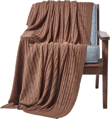 Produktbild von HOMESCAPES Baumwolldecke mit Zopfmuster, braun, 130 x 170 cm