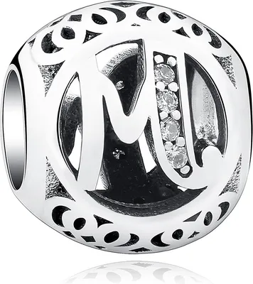 Produktbild von PANDACHARMS Kugel Buchstabe M Charm , 925er Sterling Silber, passt zu Pandora
