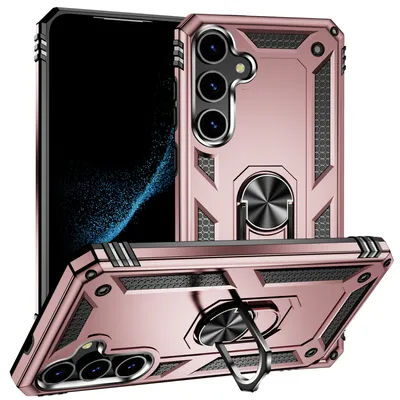 Immagine prodotto di Custodia per Samsung Galaxy S25+ a doppio strato robusta, protezione militare con supporto ad anello e supporto Oro rosa