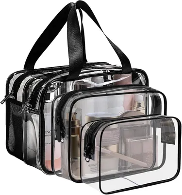 Productafbeelding van Toilettas set 3-delig, transparant PVC, met rits, voor reizen
