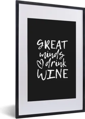 Produktbild von MuchoWow® MuchoWow® Gerahmtes Poster Weintext - große Geister trinken Wein - Sprüche 40x60 cm - Poster mit zchwarzem Bilderrahmen - Poster in Rahmen