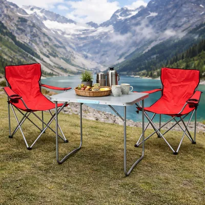 3-tlg. rotes Campingmöbel Set Tisch mit Tragegriff und Stühle inkl. Tasche