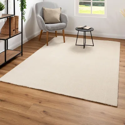 Produktbild von Steffensmeier Kurzflor Teppich Barcelona Wohnzimmerteppich modern, strapazierfähig und pflegeleicht, Creme, Größe: 60x115 cm