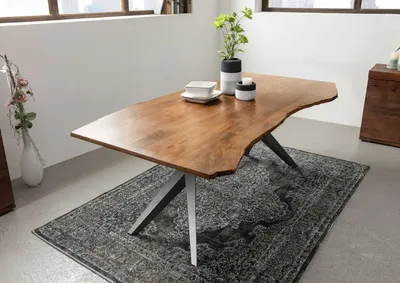 Produktbild von MASSIVMOEBEL24 Baumtisch Akazie 140x90x76 natur lackiert Beine anthrazit glänzend FREEFORM 4 #12