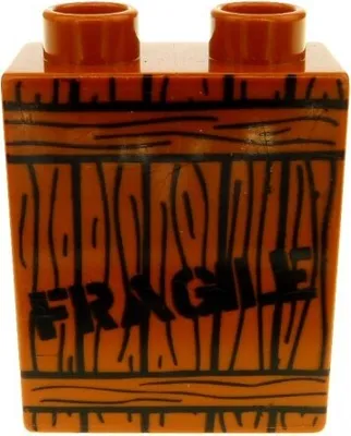 Produktbild von 1x Lego Duplo Motivstein dunkel orange braun 1x2x2 bedruckt Holz Kiste 4066pb177