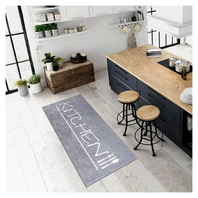 Produktbild von Küchenläufer, Flurläufer – Waschbar bei 30 °C, rutschfest, pflegeleicht – Teppich für Küche, Flur, Wohnzimmer – Grau, 80x300 cm