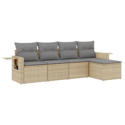 Produktbild von 5-tlg. Garten-Sofagarnitur mit Kissen Beige Poly Rattan