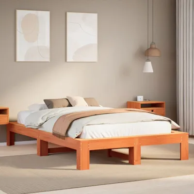 Productafbeelding van Maison Exclusive - Massief houten bed zonder matras, in de kleur donkerbruin, afmetingen 135x190 cm, gemaakt van grenenhout