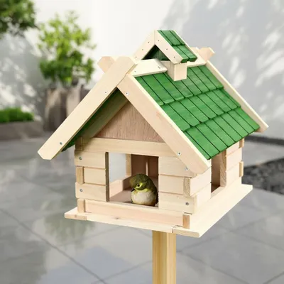 Produktbild von Vogelhaus XXL Holz Vogelvilla 44×34×37 cm mit Holzschindeln grün-weiß