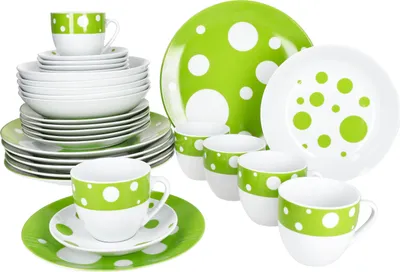 Immagine prodotto di Servizio combinato Pula verde 30 pezzi stoviglie a pois tazze piatti