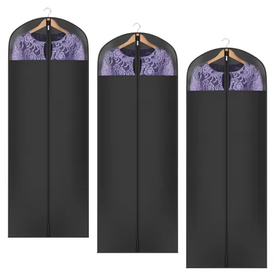 Image de Housse pour vêtements longs de 165 cm, idéale pour le rangement et les voyages, housses pliables en tissu Oxford pour robes longues, costumes, robes et manteaux, lot de 3