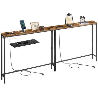 Produktbild von VASAGLE Sofatisch, Flurtisch, schmales Design, 15 x 100 x 80 cm, mit Ladestation, 2er Set