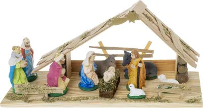 Image de Crèche en bois de 17 cm de haute qualité - Élégance artisanale