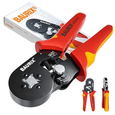 Produktbild von BAURIX® Crimpzange für Aderendhülsen, Selbsteinstellende Krimpzange 0,25-10mm², Presszange, Crimp Zange für isolierte & unisolierte Aderendhülsen