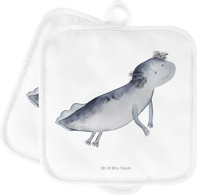 Produktbild von Mr. & Mrs. Panda Topfuntersetzer Axolotl Schwimmen - Weiß - Geschenk, Schwanzlurch, Topflappen, Set, Kochlappen, Optimistisch, Ofenlappen, topfhalter, Motivation, Problem