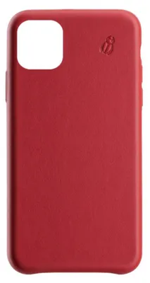 A red iPhone case with a small beetle logo.