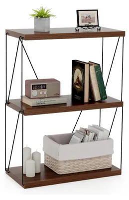 Produktbild von Freistehendes Standregal, Bücherregal mit Metallrahmen, industrielles Aufbewahrungsregal, Walnusslagerregal für Schlafzimmer, Wohnzimmer, Heimbüro (3 Ebenen, 61 x 29,5 x 82 cm)