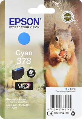 Produktbild von Epson Squirrel 378 Eichhörnchen Claria Photo HD Single Cyan Tinte, Standardertrag, Cyan, 4,1 ml, 1 Stück(e), 360 Seiten, Einzelpackung
