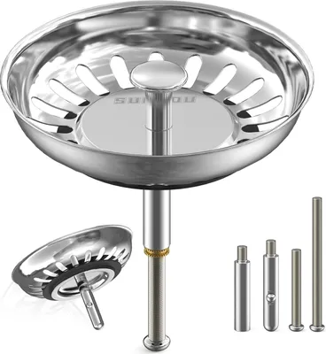 Produktbild von SURFOU Abflusssieb 79mm Edelstahl, Rostfreier Siebkörbchen Abflussstopfen für Waschbecken Küche, Spüle Zubehör mit 2 Höhenverstellbaren Exzenterstiften und 1 Edelstahlstift