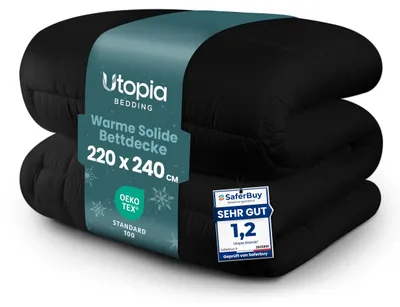 Image de Couverture Utopia Bedding, 220 x 240 cm, couverture toute saison, garnissage de 370 GSM, couverture respirante, couverture matelassée, super douce et confortable (noire)