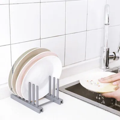 Obrázek produktu pro Držák na talíře na kuchyňské nádobí, kryt na hrnce, odkapávač, šedý