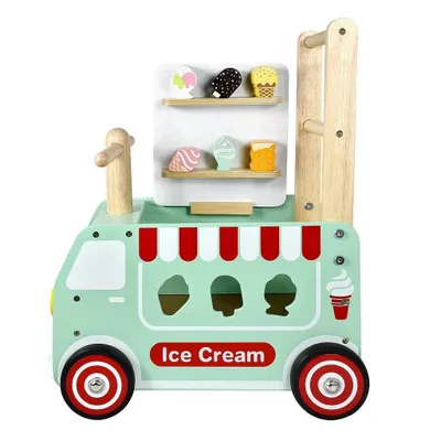 Produktbild von I'm Toy Holz Lauflernwagen Eiswaagen mintgrün - Schiebewagen mit Formensortierer