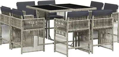 Produktbild von vidaXL 9-tlg. Garten-Essgruppe mit Kissen Hellgrau Poly Rattan