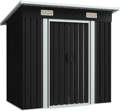 Produktbild von Gerätehaus 190x124x181 cm Gartenschrank Wetterfest Geräteschuppen Stahl Gartenhaus Metall Fahrradunterstand Kaminholzregal Anthrazit