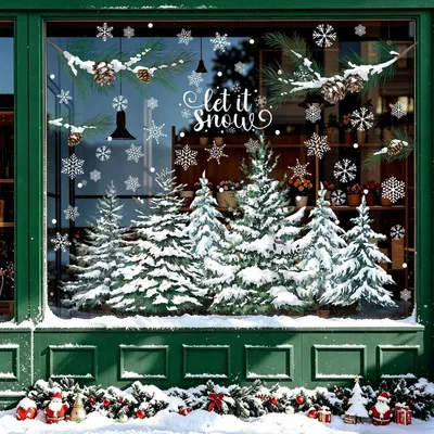 Immagine prodotto di Adesivi per finestre a tema natalizio, 9 pezzi, decorazioni invernali: alberi, fiocchi di neve