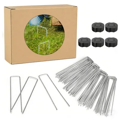 Produktbild von 50x U-Heringe verzinkt 15cm, Erdanker Garten, Bodenanker stabil, Rostschutz, für Unkrautvlies, Rasen, Zelt & Camping