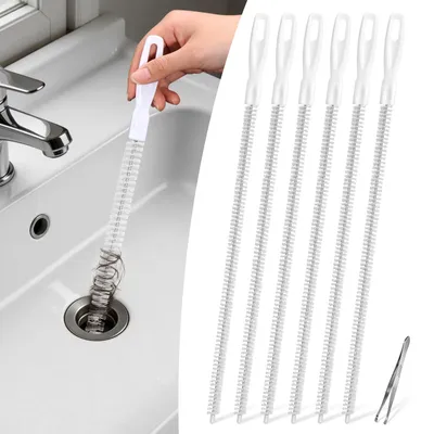 Immagine prodotto di Alyvisun, set di 6 spazzole per la pulizia dei tubi di scarico, spazzola per tubi di scarico da 45 cm con pinzette, flessibile
