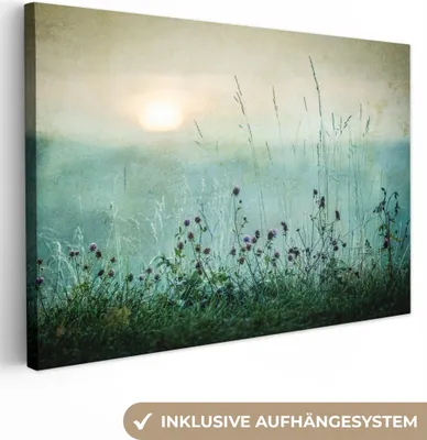 Obrázok produktu pre OneMillionCanvasses® - Obrazy na plátne - 140x90 cm, Príroda - Vintage - Kvety - Slnko, Nástenná umelecká tlač Nástenná dekorácia - Fotografia na plátne - Obraz na drevenom ráme