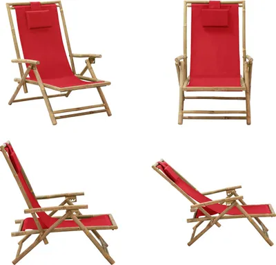 Imagen del producto de vidaXL Silla reclinable ajustable, color rojo, con estructura de bambú y tapizada en tela. Silla reclinable, silla plegable, sillas plegables, silla